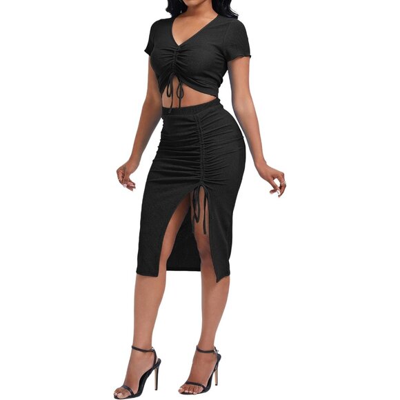 Other - Women's Casual Crop Top and High Waist Slim Skirt Set Black Medium